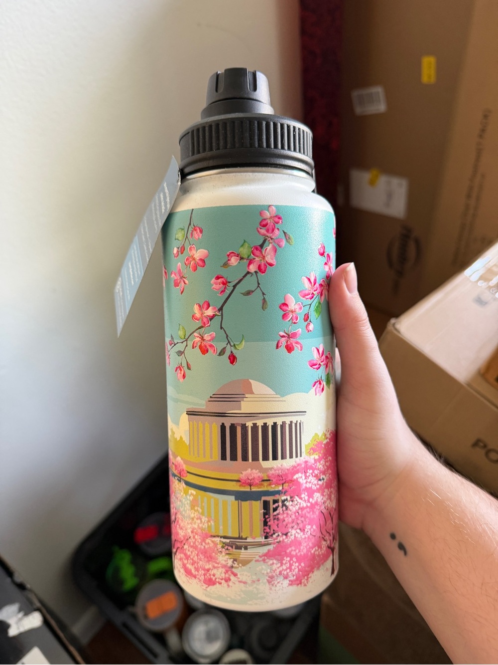 Cherry Blossom Insulated Water Bottle - Mint & Pink